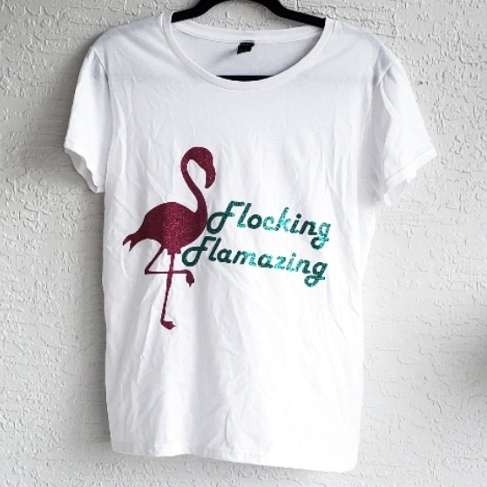 Flocking Flamazing Glitter Flamingo T-Shirt NWOT